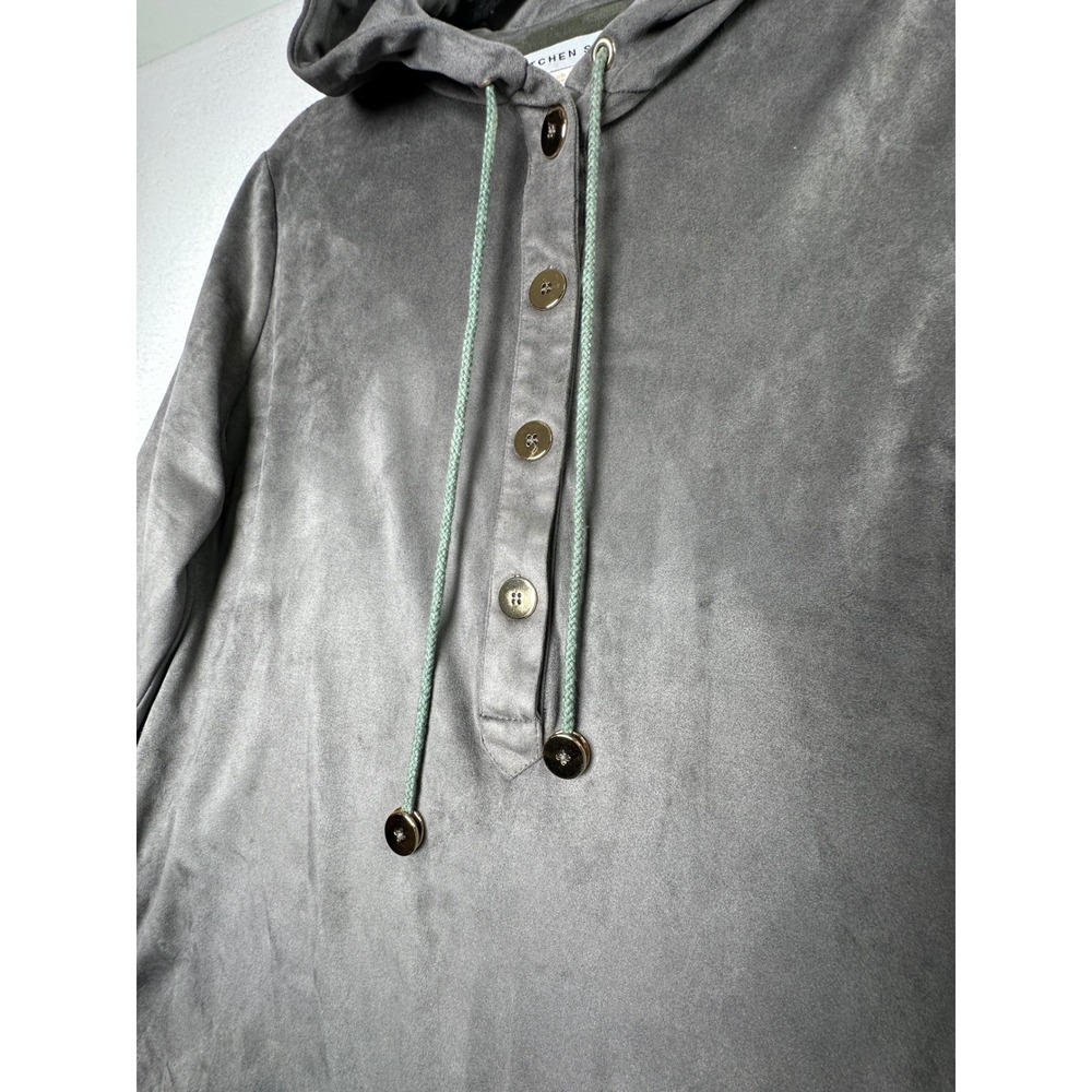 Gretchen Scott Womens Gray Hooded Henley Tunic Top Size S A-Line Pullover - Picture 4 of 6